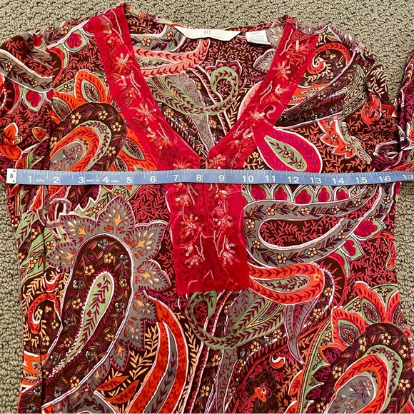 ALC Argyle Paisley Print 100% Rayon Bead Sequin V Neck Long Sleeve Blouse Small - Picture 13 of 14